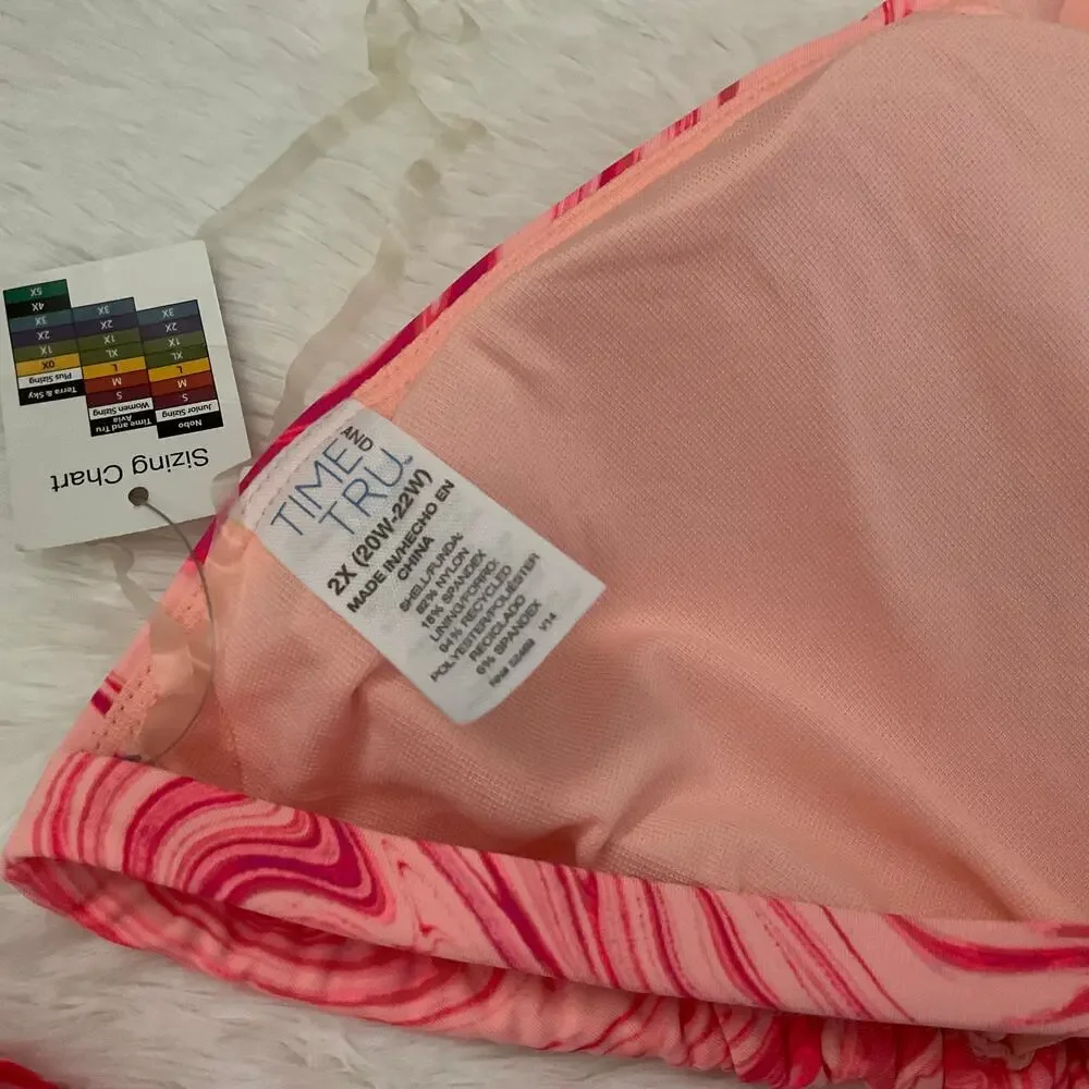 Time and Tru Mid Rise Cheeky Fit Pink Swirl/Marble Bikini - Size 2X NEW‎